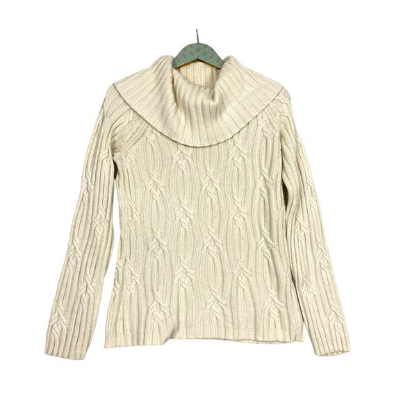 Talbots Sweater Womens Medium Cable Knit Angora Rabbit Hair Cowl Neck Cream Cozy - Picture 1 of 13